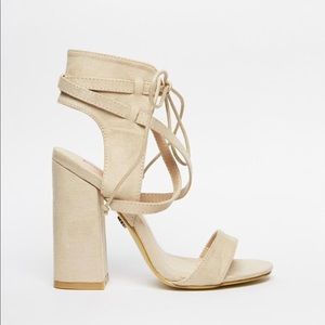 Nude strappy block heel sandals